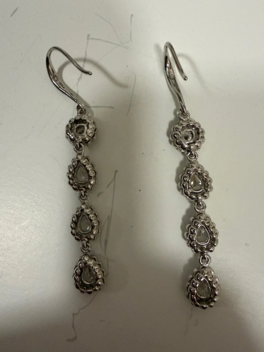 Elegant Silver Crystal Drop Earrings - Long Dangle Earrings - Picture 5 of 7